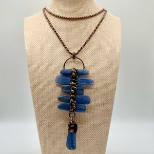 Elegant Blue Stone Pendant Copper Necklace